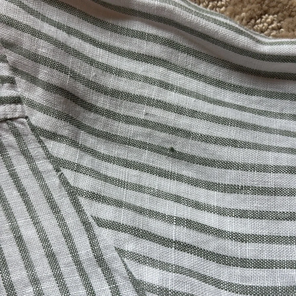 H&M Linen Green & White Striped Button-Up Women's Top XL - Picture 12 of 13